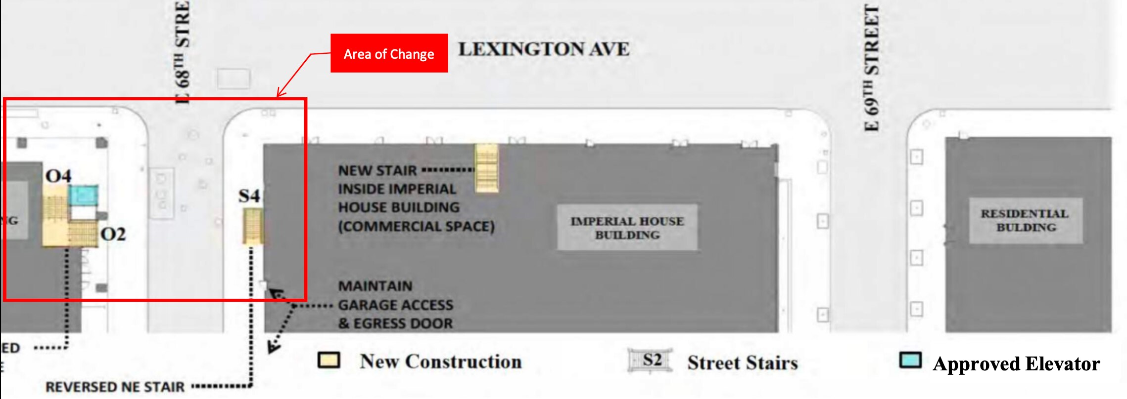 A map depicting the proposed relocation of the new elevator to be installed at 68 St-Hunter College station