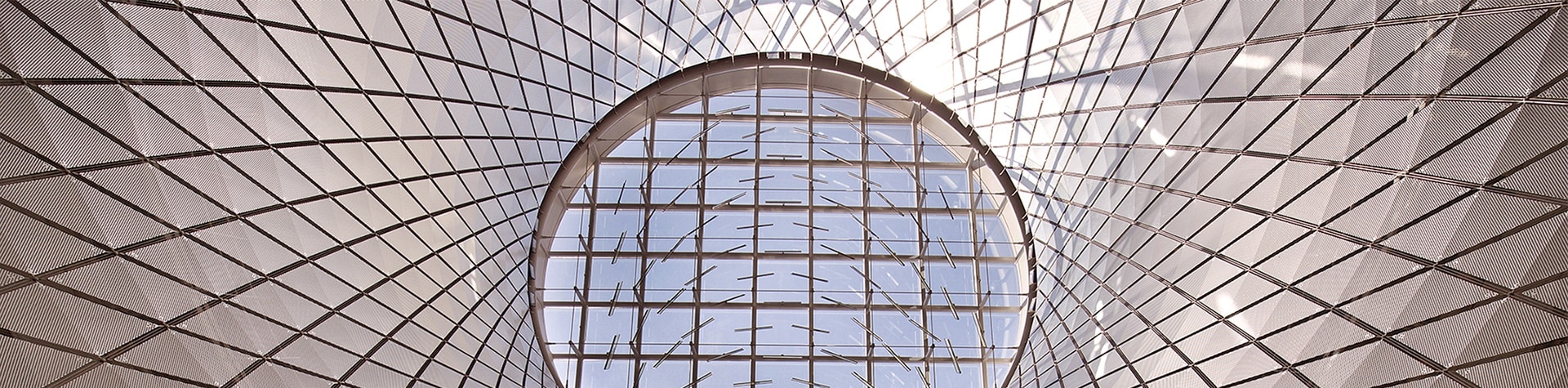 Permanent glass and steel artwork creating a skylight at the Fulton Center Transit Center.