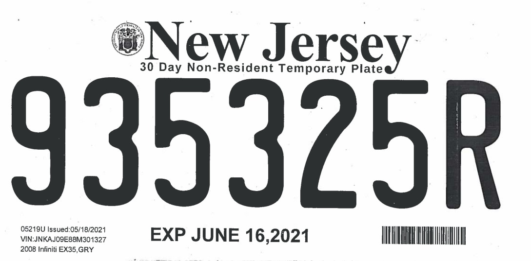 Example of Recovered Fraudulent License Plate