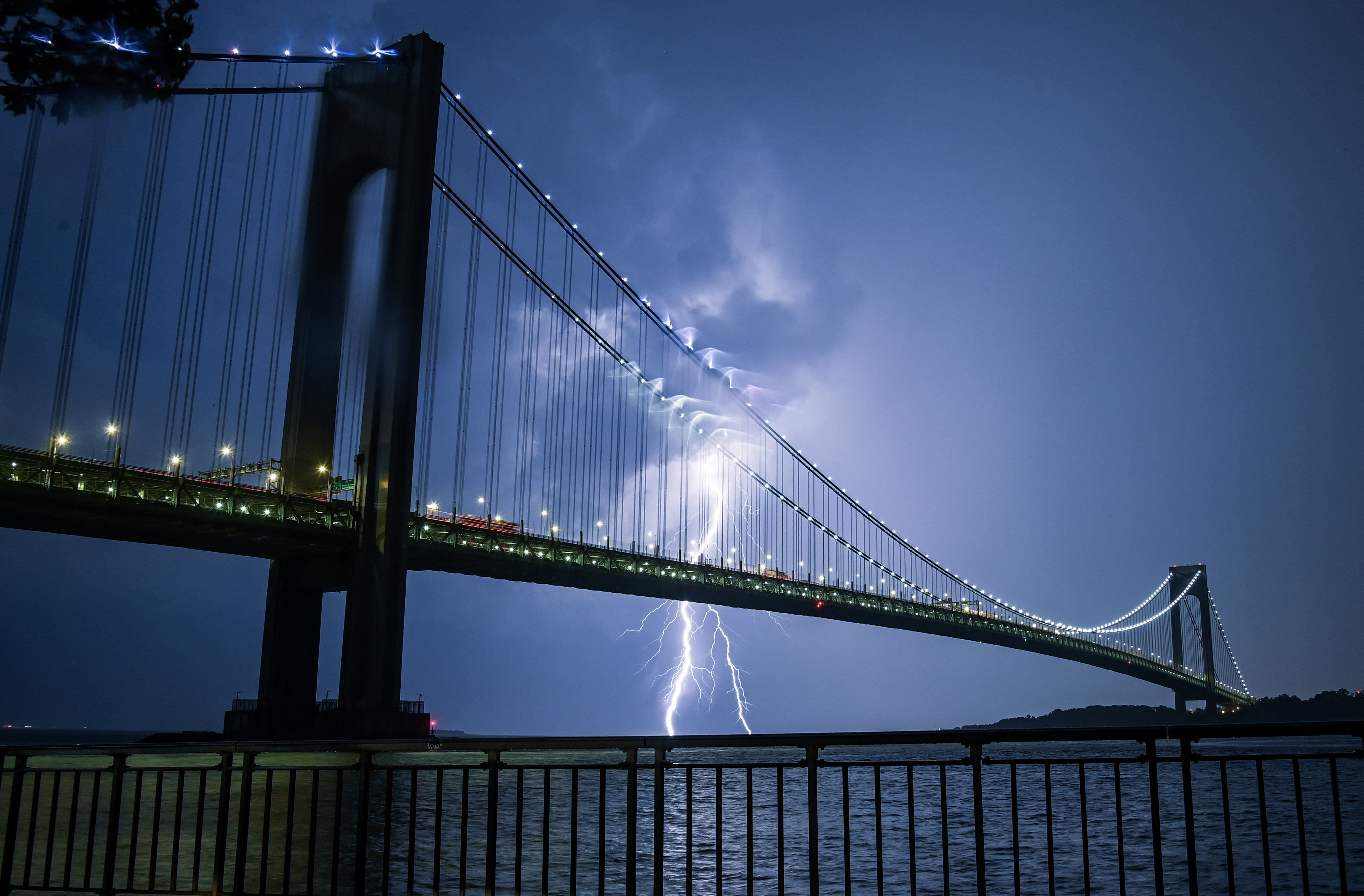 PHOTOS: Lightning at the Verrazzano Narrows Bridge Captured During Overnight Storm