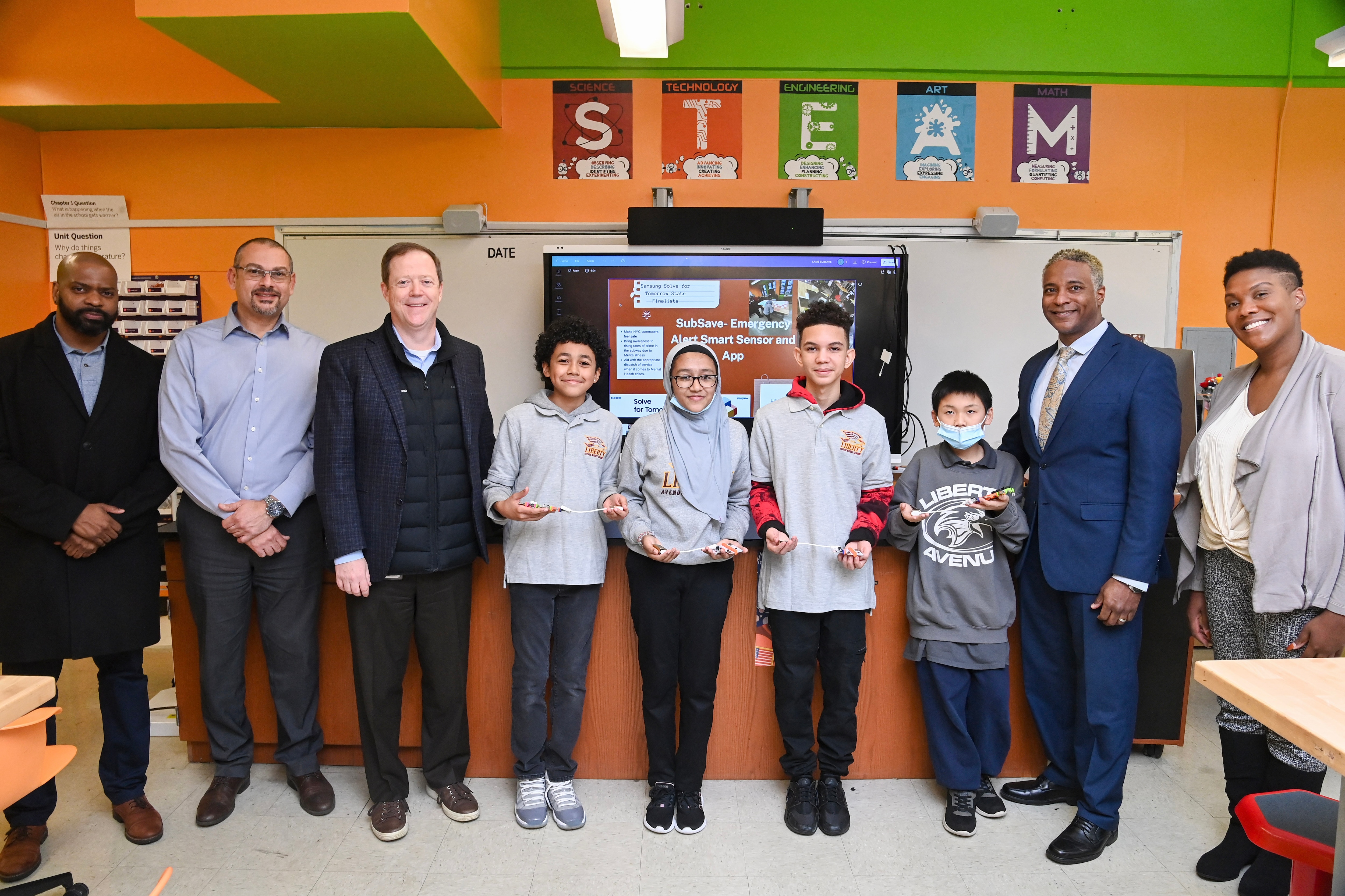 MTA Leaders Visit Liberty Avenue Middle School Finalists for Their Subway Safety Idea 
