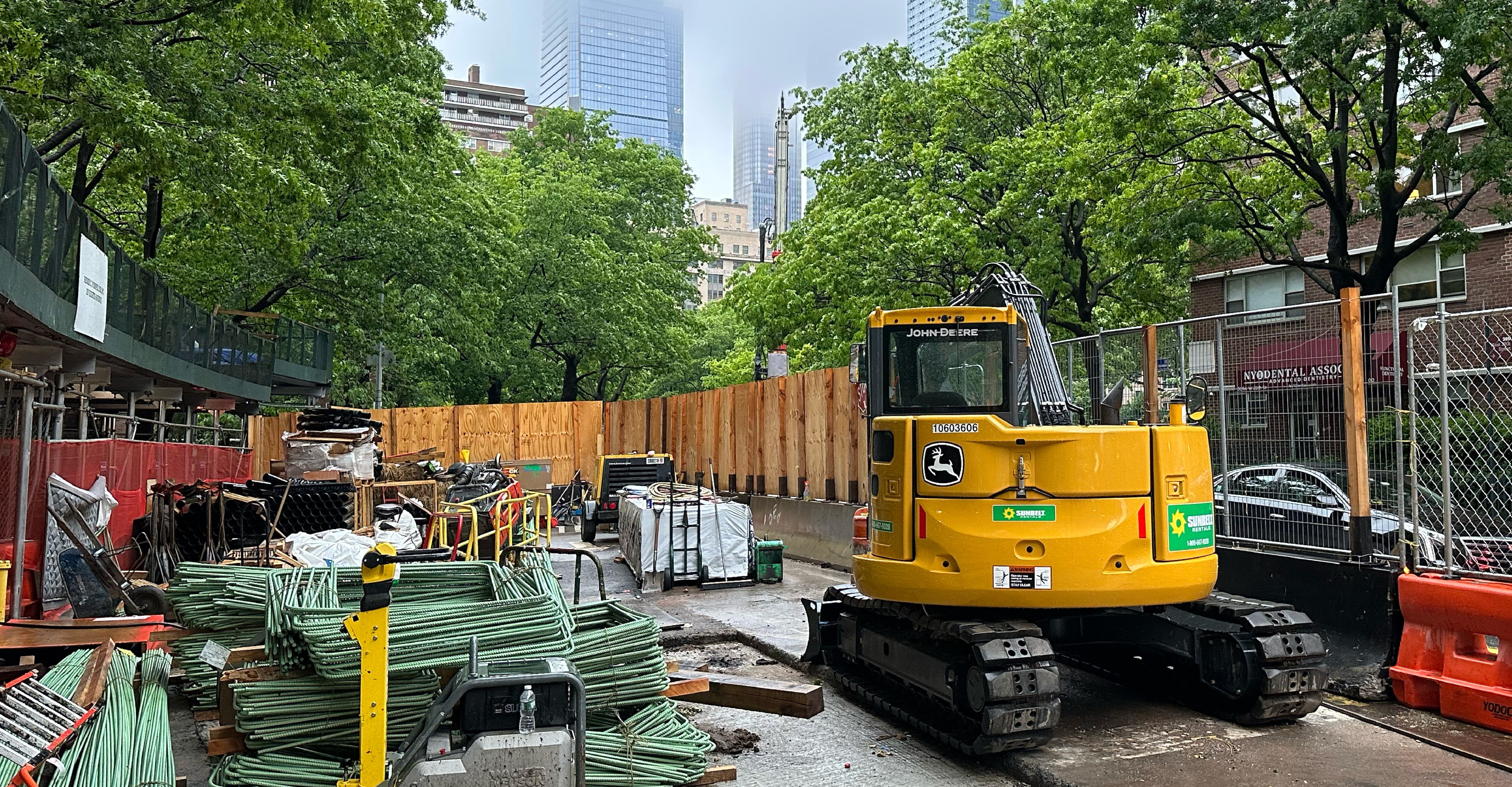 Construction equipment in the West 28 Street Substation work zone
