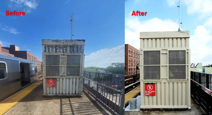 Before and After photos of Nereid Av Platform shed