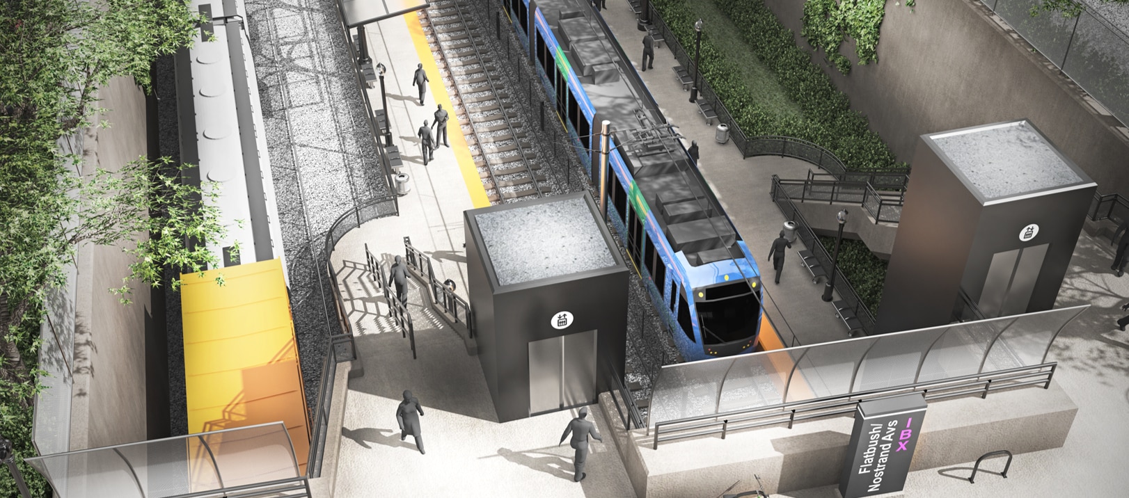 A rendering of the proposed Flatbush/Nostrand Avs station on the Interborough Express