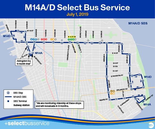A map depicting the final routing plan for M14 A and M14 D select bus service