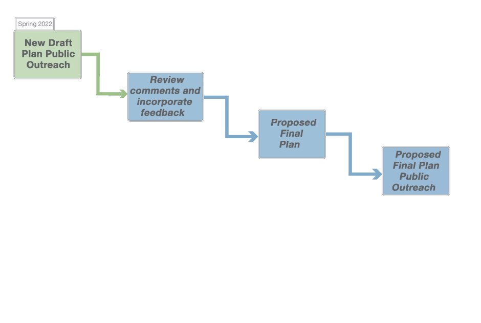 A flowchart showing the next steps of a bus network redesign project