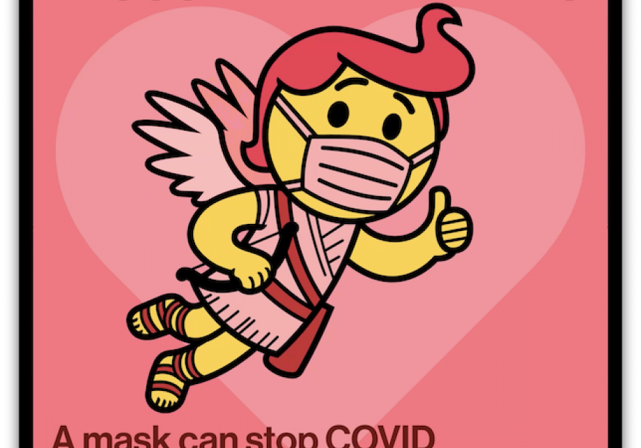 An illustration of Cupid wearing a mask