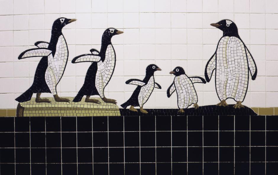Artwork in mosaic by Ann Schaumburger showing animals.