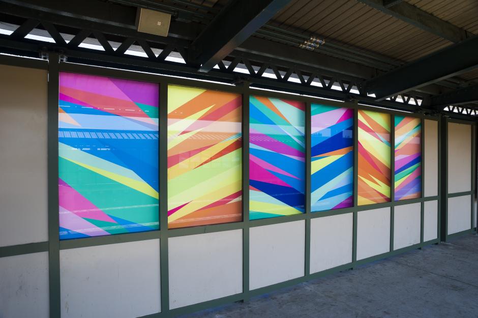 “Kaleidoscope” (2012) by Odili Donald Odita at NYCT 20 Av Station. 